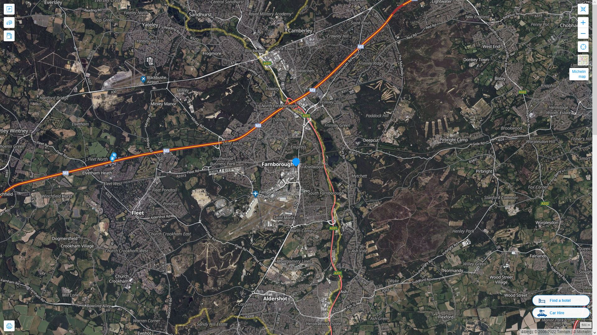 Farnborough Royaume Uni Autoroute et carte routiere avec vue satellite